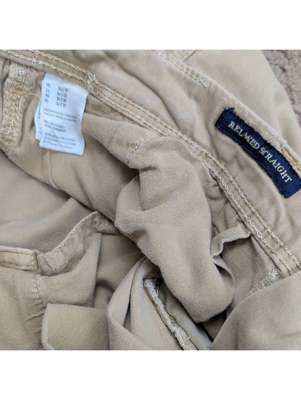 American Eagle Extreme Flex Khaki Chino Pants Men's 36x28 Relaxed Straight Fit